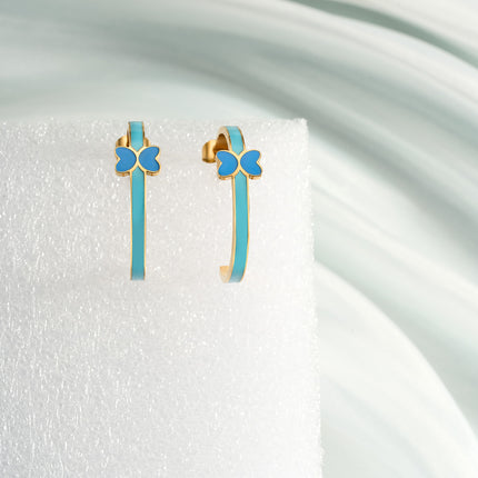 Aretes Broqueles De Acero Inoxidable En Forma De C Con Mariposa De Goteo Azul