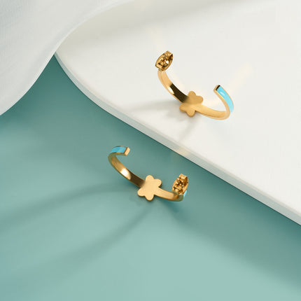 Aretes Broqueles De Acero Inoxidable En Forma De C Con Mariposa De Goteo Azul