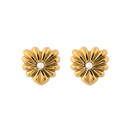 Aretes Broqueles De Acero Inoxidable Con Perla Blanca En Forma De Corazón