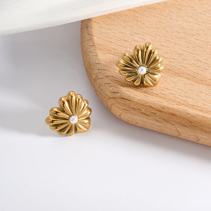 Aretes Broqueles De Acero Inoxidable Con Perla Blanca En Forma De Corazón