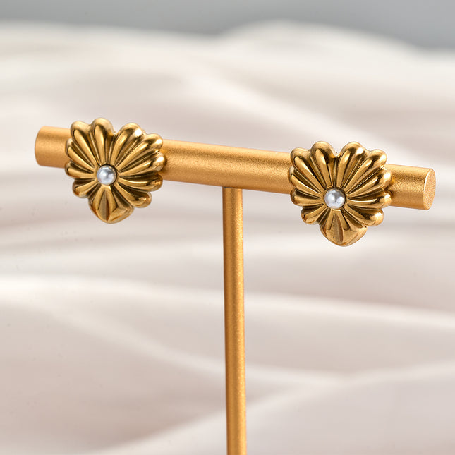 Aretes Broqueles De Acero Inoxidable Con Perla Blanca En Forma De Corazón