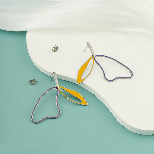 Aretes Broqueles De Acero Inoxidable Con Formas Irregulares Y Mezcla De Colores