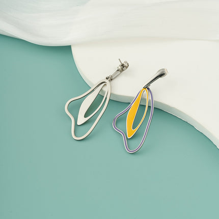 Aretes Broqueles De Acero Inoxidable Con Formas Irregulares Y Mezcla De Colores