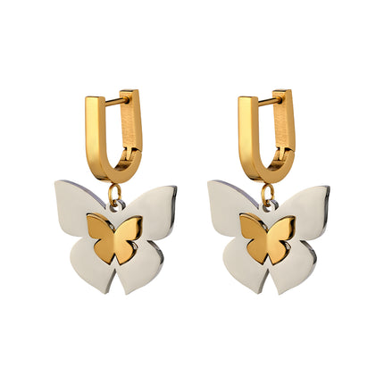 Aretes Largos Con Diseño De Mariposa De Gradiente Dorado De Acero Inoxidable