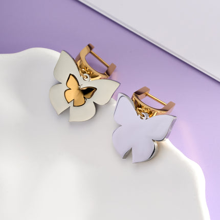 Aretes Largos Con Diseño De Mariposa De Gradiente Dorado De Acero Inoxidable