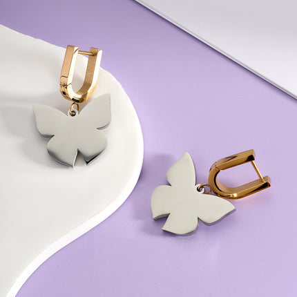 Aretes Largos Con Diseño De Mariposa De Gradiente Dorado De Acero Inoxidable
