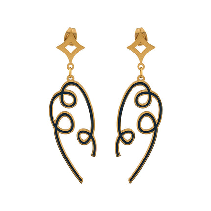 Aretes Largos De Gota Con Cinta De Color Y Efecto Azul De Acero Inoxidable