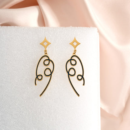 Aretes Largos De Gota Con Cinta De Color Y Efecto Azul De Acero Inoxidable