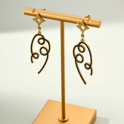 Aretes Largos De Gota Con Cinta De Color Y Efecto Azul De Acero Inoxidable