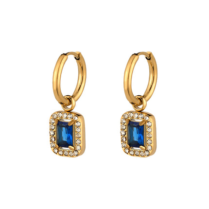 Aretes Broqueles De Acero Inoxidable Con Diseño De Círculo Y Rectángulo Azul Y Blanco