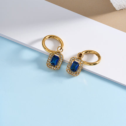 Aretes Broqueles De Acero Inoxidable Con Diseño De Círculo Y Rectángulo Azul Y Blanco