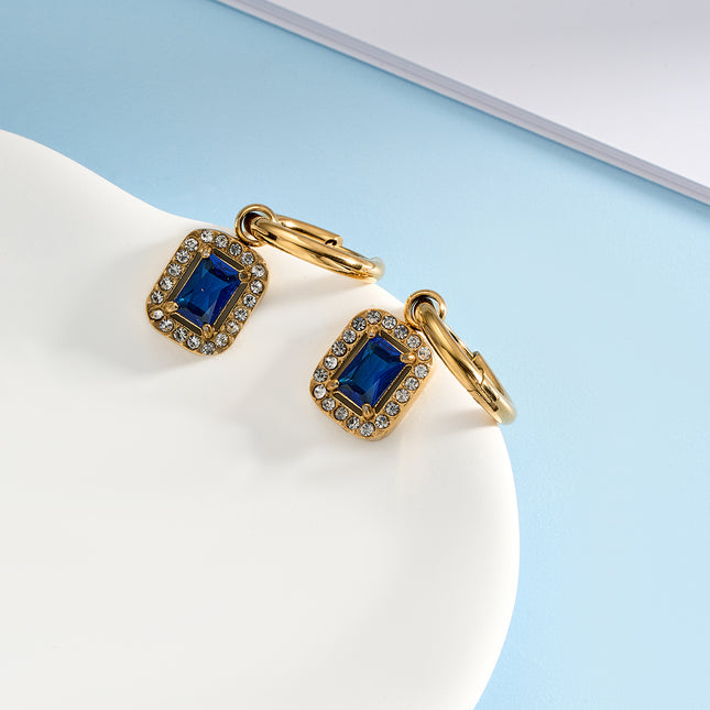 Aretes Broqueles De Acero Inoxidable Con Diseño De Círculo Y Rectángulo Azul Y Blanco