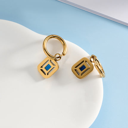 Aretes Broqueles De Acero Inoxidable Con Diseño De Círculo Y Rectángulo Azul Y Blanco
