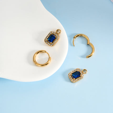 Aretes Broqueles De Acero Inoxidable Con Diseño De Círculo Y Rectángulo Azul Y Blanco
