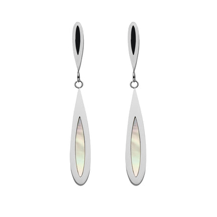 Aretes Largos De Acero Inoxidable Con Corte Plateado Y Concha Blanca