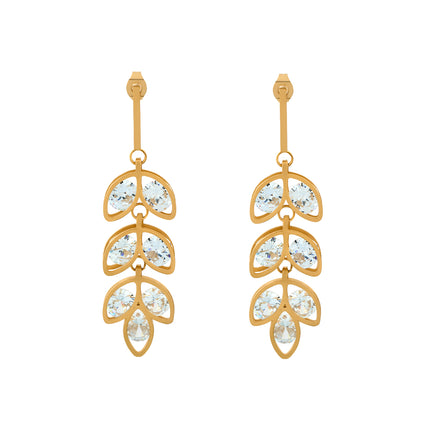 Aretes Largos De Hoja Con Diamantes De Estilo Lujo Sutil De Acero Inoxidable Chapado En Oro 14K