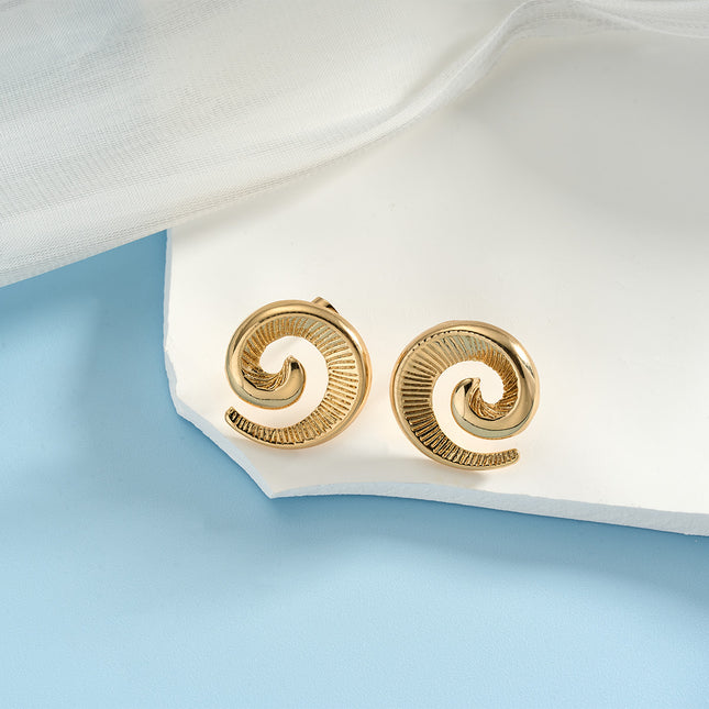 Aretes De Presión Para Mujer Clásicos En Espiral De Lujo De Cobre