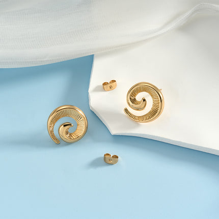 Aretes De Presión Para Mujer Clásicos En Espiral De Lujo De Cobre