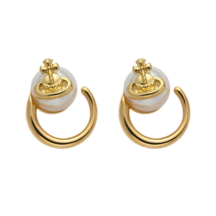 Aretes De Presión Para Mujer En Forma De Anillo Con Perlas De Lujo De Cobre