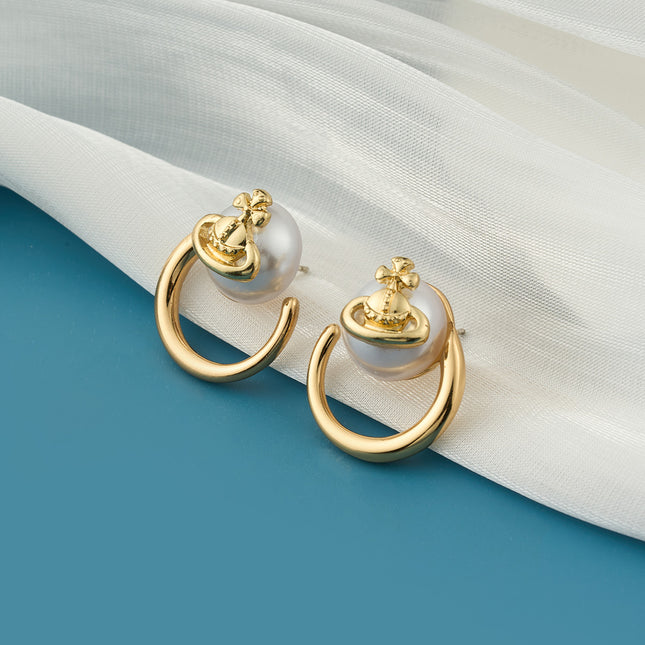 Aretes De Presión Para Mujer En Forma De Anillo Con Perlas De Lujo De Cobre
