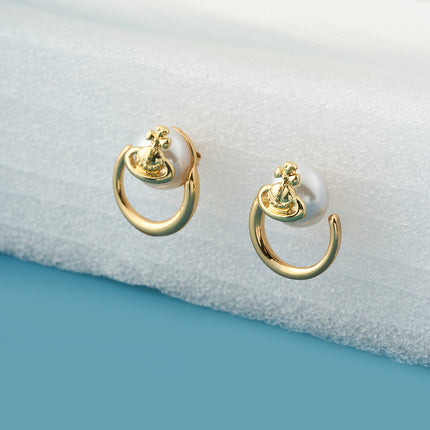 Aretes De Presión Para Mujer En Forma De Anillo Con Perlas De Lujo De Cobre
