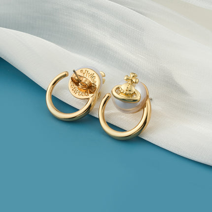 Aretes De Presión Para Mujer En Forma De Anillo Con Perlas De Lujo De Cobre