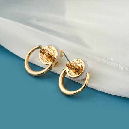 Aretes De Presión Para Mujer En Forma De Anillo Con Perlas De Lujo De Cobre