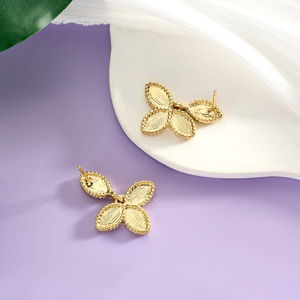 Aretes De Presión Con Diseño De Flor De Cuatro Hojas De Cobre