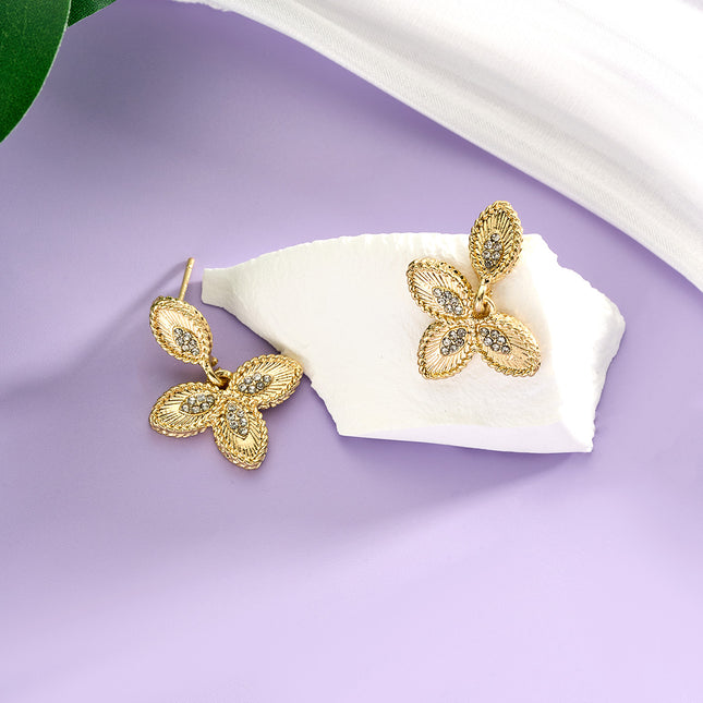 Aretes De Presión Con Diseño De Flor De Cuatro Hojas De Cobre
