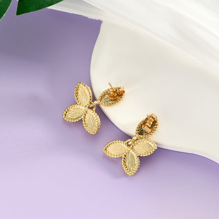 Aretes De Presión Con Diseño De Flor De Cuatro Hojas De Cobre