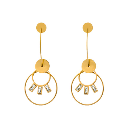 Aretes Largos Con Colgante Circular De Acero Inoxidable Chapado En Oro 14K, Estilo Lujo