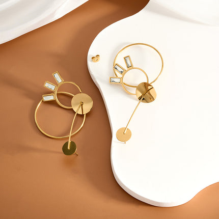 Aretes Largos Con Colgante Circular De Acero Inoxidable Chapado En Oro 14K, Estilo Lujo