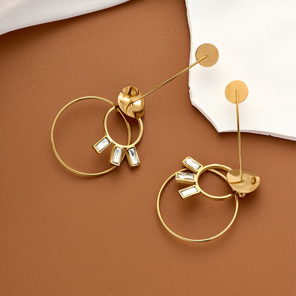 Aretes Largos Con Colgante Circular De Acero Inoxidable Chapado En Oro 14K, Estilo Lujo