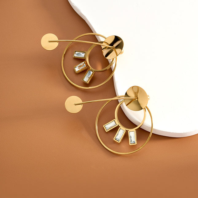 Aretes Largos Con Colgante Circular De Acero Inoxidable Chapado En Oro 14K, Estilo Lujo