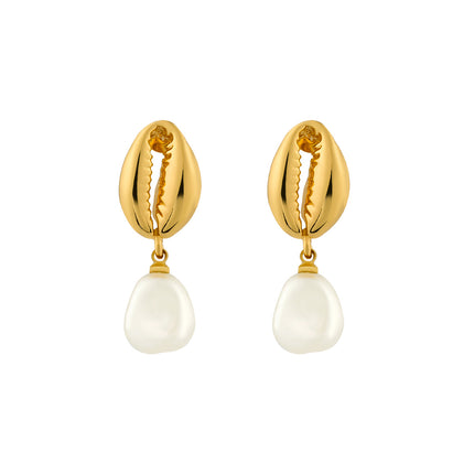 Aretes Largos De Lujo Con Colgante De Perla Y Concha En Cobre Para Mujer