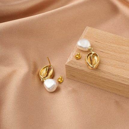 Aretes Largos De Lujo Con Colgante De Perla Y Concha En Cobre Para Mujer