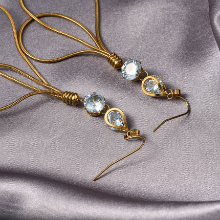 Aretes Largos De Lujo Con Diseño De Cuerda Y Zirconia En Acero Inoxidable