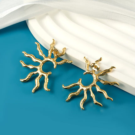 Aretes De Presión Con Diseño De Rayos De Sol Moderno De Acero Inoxidable
