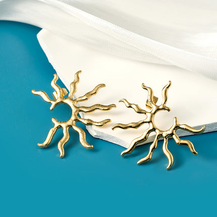 Aretes De Presión Con Diseño De Rayos De Sol Moderno De Acero Inoxidable