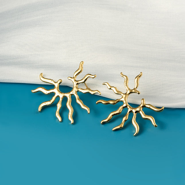 Aretes De Presión Con Diseño De Rayos De Sol Moderno De Acero Inoxidable