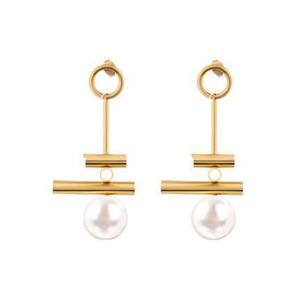 Aretes Largos Con Colgante De Perla Redonda Para Mujer De Acero Inoxidable