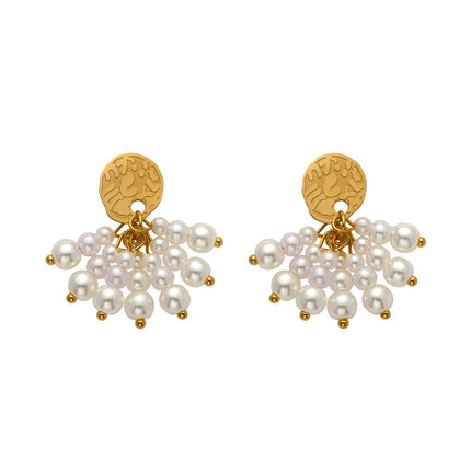 Aretes Largos Con Flecos De Perlas De Estilo Lujo Para Mujer De Acero Inoxidable