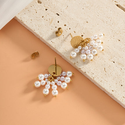 Aretes Largos Con Flecos De Perlas De Estilo Lujo Para Mujer De Acero Inoxidable