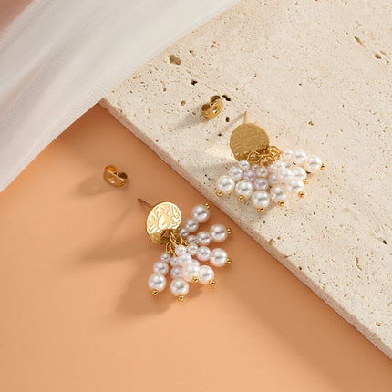 Aretes Largos Con Flecos De Perlas De Estilo Lujo Para Mujer De Acero Inoxidable