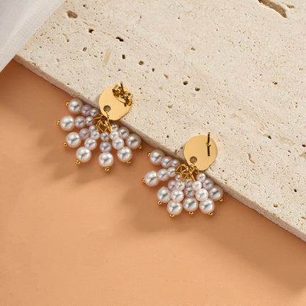 Aretes Largos Con Flecos De Perlas De Estilo Lujo Para Mujer De Acero Inoxidable