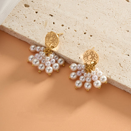 Aretes Largos Con Flecos De Perlas De Estilo Lujo Para Mujer De Acero Inoxidable