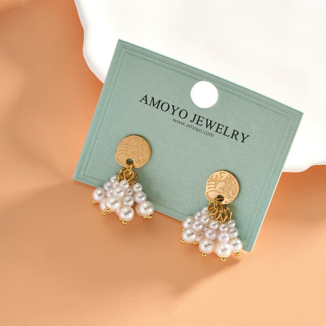 Aretes Largos Con Flecos De Perlas De Estilo Lujo Para Mujer De Acero Inoxidable