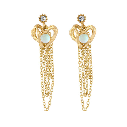 Aretes Largos De Corazón Con Borlas Estilo Lujo De Acero Inoxidable Chapado En Oro 14K