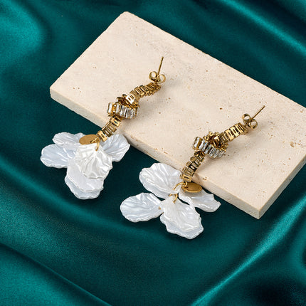 Aretes Largos De Pétalos Con Colgante Estilo Lujo De Acero Inoxidable Chapado En Oro 14K