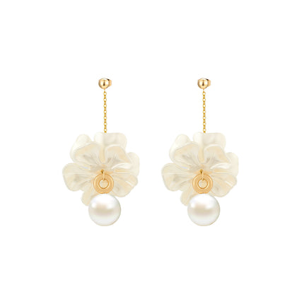 Aretes Largos De Pétalos De Flor Con Colgante De Acero Inoxidable De Estilo Lujo